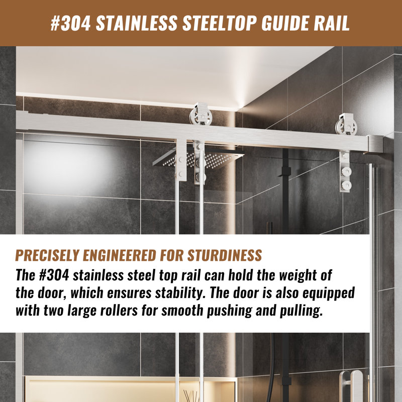 48'' Frameless Brushed Nickel Sliding Shower Door with Clear Glass
