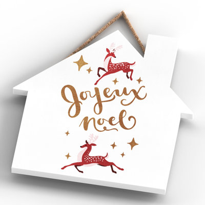 Xmas Joyeux Noel Wooden House Plaque