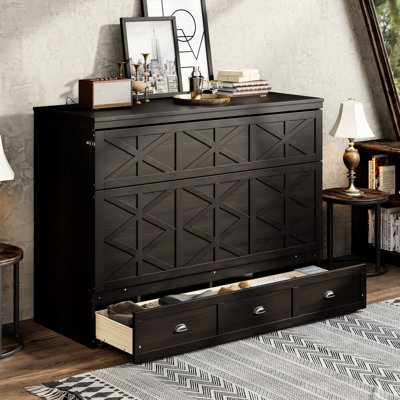 Grand lit avec ports de charge, espace de rangement spacieux, brossé, convertible en armoire, lit à rayures, et prises à trois broches, tiroirs à vêtements, espace peu encombrant