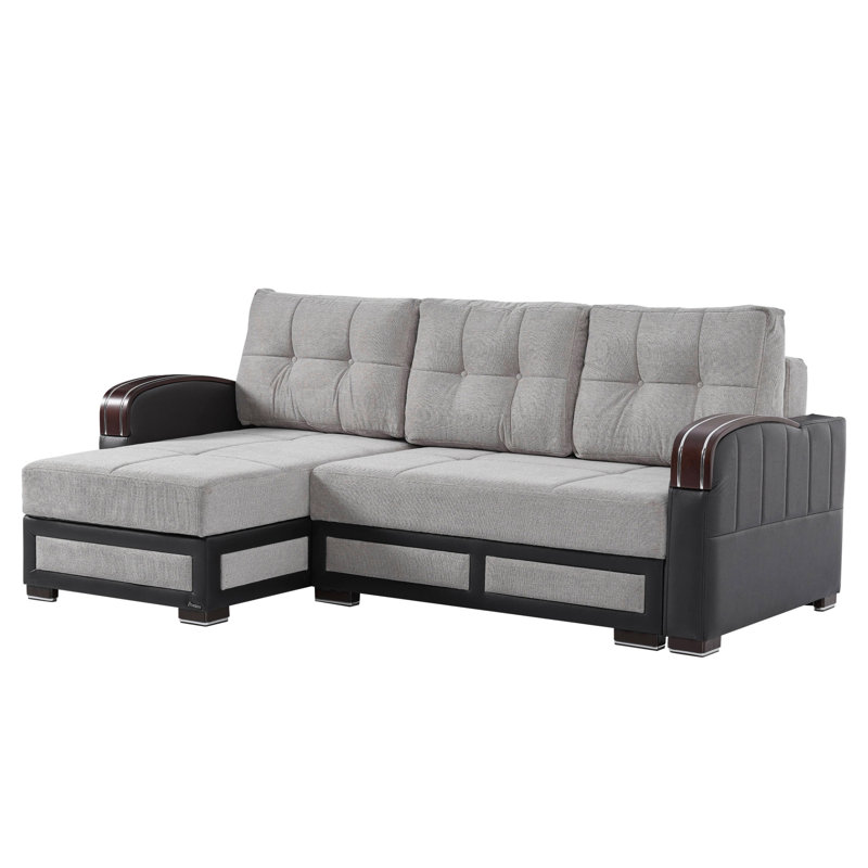 Primenest Urbanedge Upholstered Convertible Sectional With Storage, Silver Chenille 1