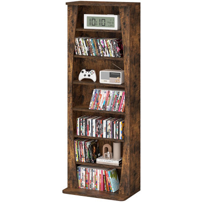 7-Tier Arched Free Standing Media Bookcase, Adjustable CD & DVD Storage Rack, Media Cabinet for Living Room & Home Office