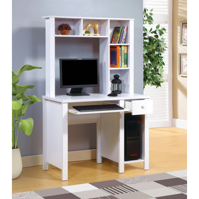 Bureau pour étudiant avec huche, bureau d'écriture / ordinateur portable blanc compact de 39 po, tiroir à clavier et rangement | Idée cadeau