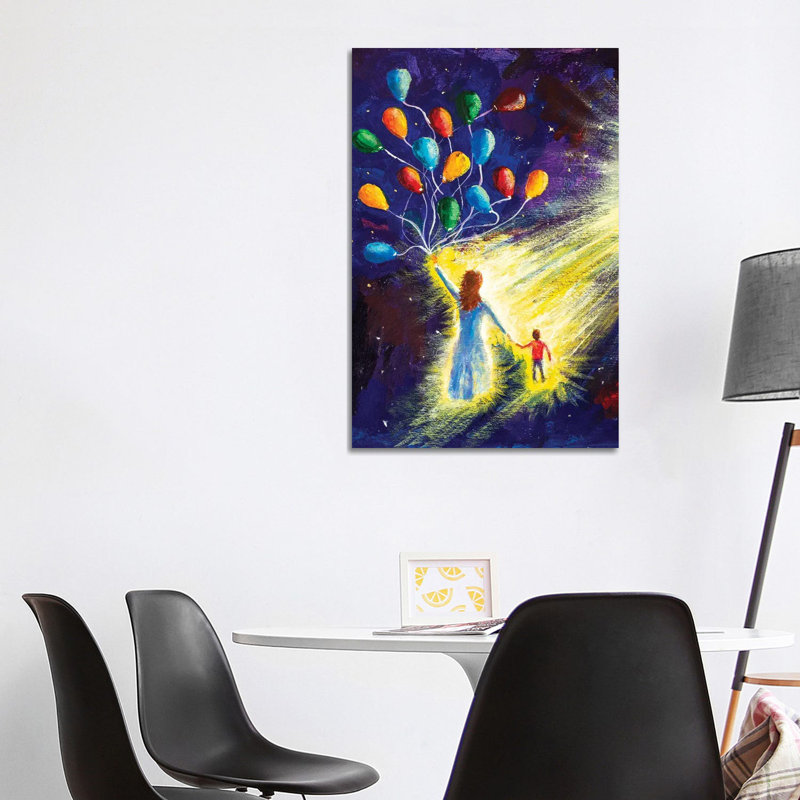 Mom And Son, A Family Fly In Space Cosmos 1 Piece Wrapped Canvas Painting, 101.6 cm H x 66.04 cm W x 1.91 cm D