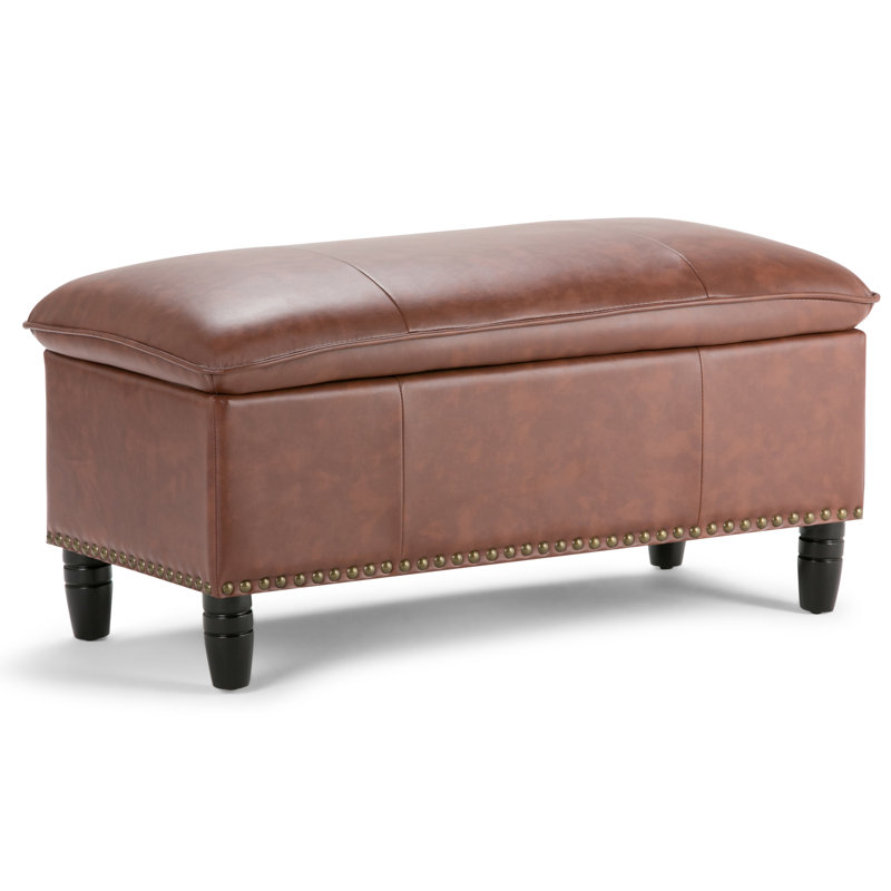Emily Faux Leather Ottoman, Cognac Faux Faux Leather
