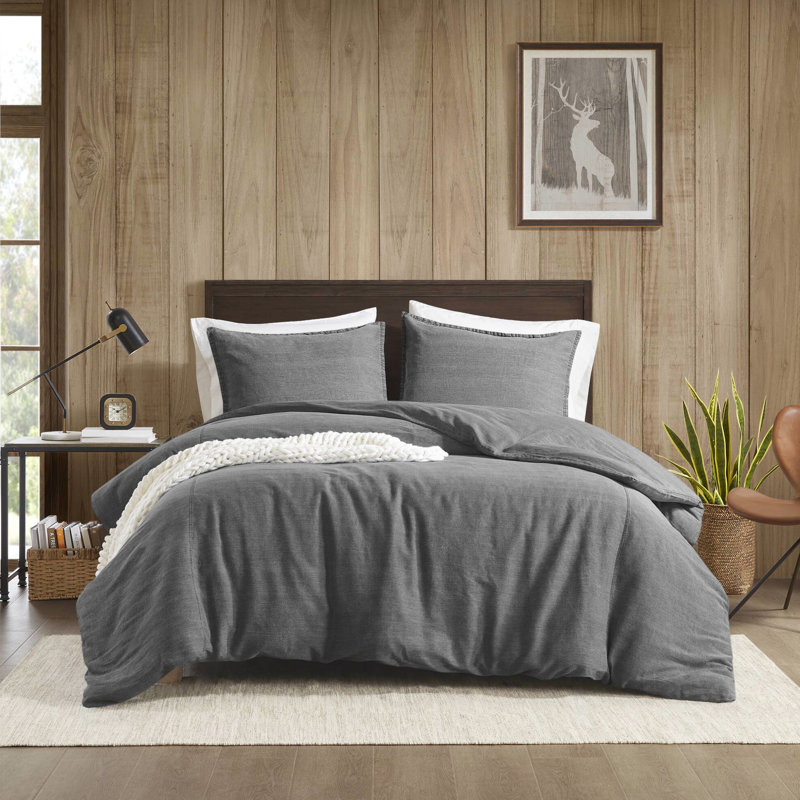 Housse de couette très grand / très grand 3 pièces en sergé de coton 100% délavé, connue pour sa douceur délavée à la pierre, 4 attaches de coin, sommeil respirant et style intemporel avec un design polyvalent, un confort toutes saisons