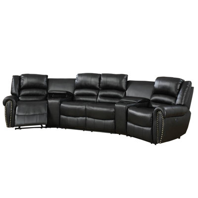Modern Sofa Zib Power Reclining Sectional Sofa Set, USB Port, Bonded Leather
