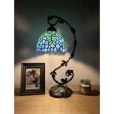 Grayden Tiffany Table Lamp Stained Glass Green Leaves Iron Metal Leaves 11"W*8"D*21"H