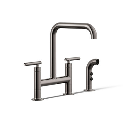 Kohler Purist® Two Handle Deck-Mounted Bridge Kitchen Sink Faucet with Pull Out Side Sprayer