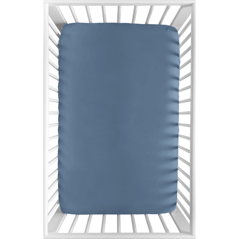 Watercolor Sports Themed Solid Slate Blue Fitted Mini Crib Sheet by Sweet Jojo Designs