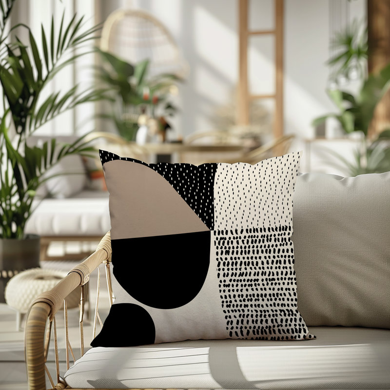 Coussin carré intérieur / extérieur pia, H 15 po x l 15 po, Beige / noir / blanc cassé