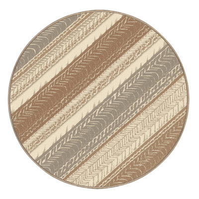 Soft Plush Eiler Cottage Americana Striped Area Rug in Brown – Beige Binding