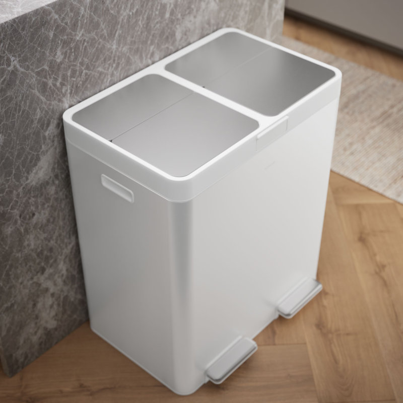 82-Liter Stainless Steel Dual-Bin Step Trash Can, White