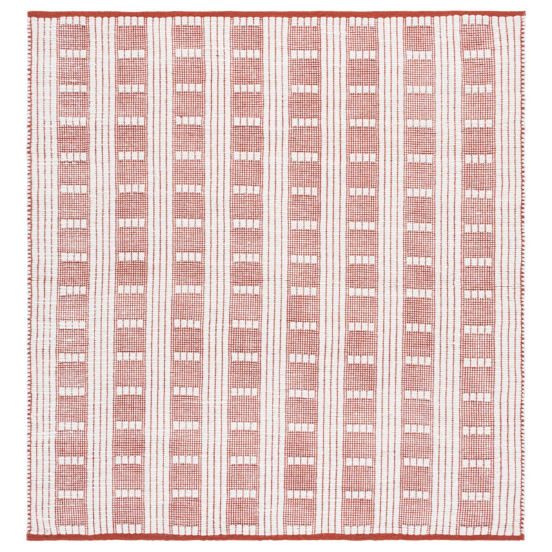 Vermont 951 Flatweave Wool/Cotton Geometric Rug in Rust/Ivory, Square 6'