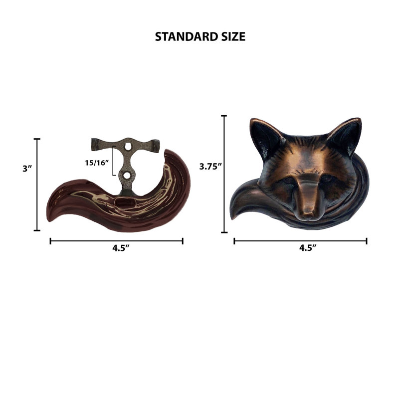 Heurtoir de porte renard, Bronze huilé, 3,75 po x 3 po x 2,25 po