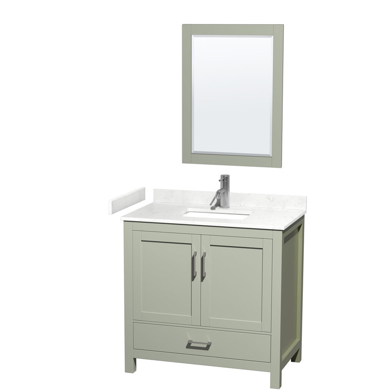 Sheffield 30" Freestanding Single Bathroom Vanity with Cultured Marble Top with 24" Mirror, Carrara Cultured Marble, Espresso