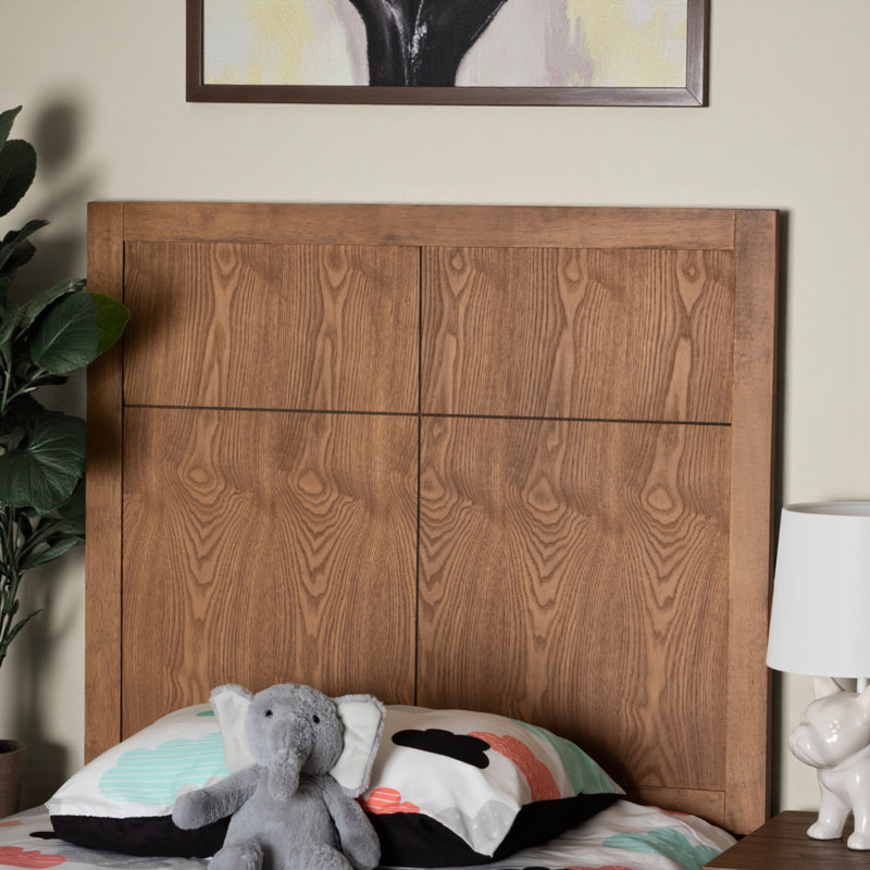 Aeris Twin Size Detailed Insets Headboard in Brown Finish, 49.79" H X 37.86" W X 0.6" D, Twin