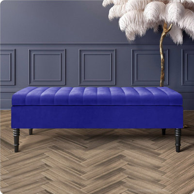 Safar Striped Ottoman Storage Bench – Upholstery Plush Velvet Shoe Bench with Black Turned Wooden Legs