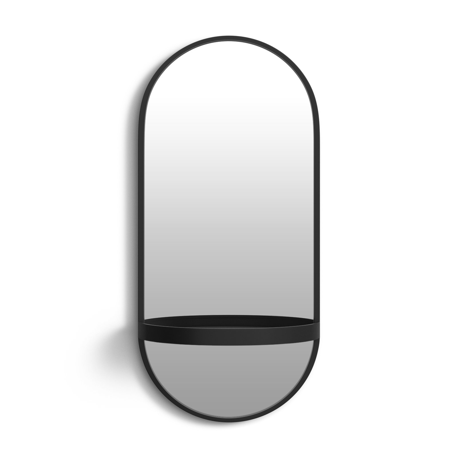 Lumi Metal Flat Mirror with Shelves, Black, 24.25" H x 11 W