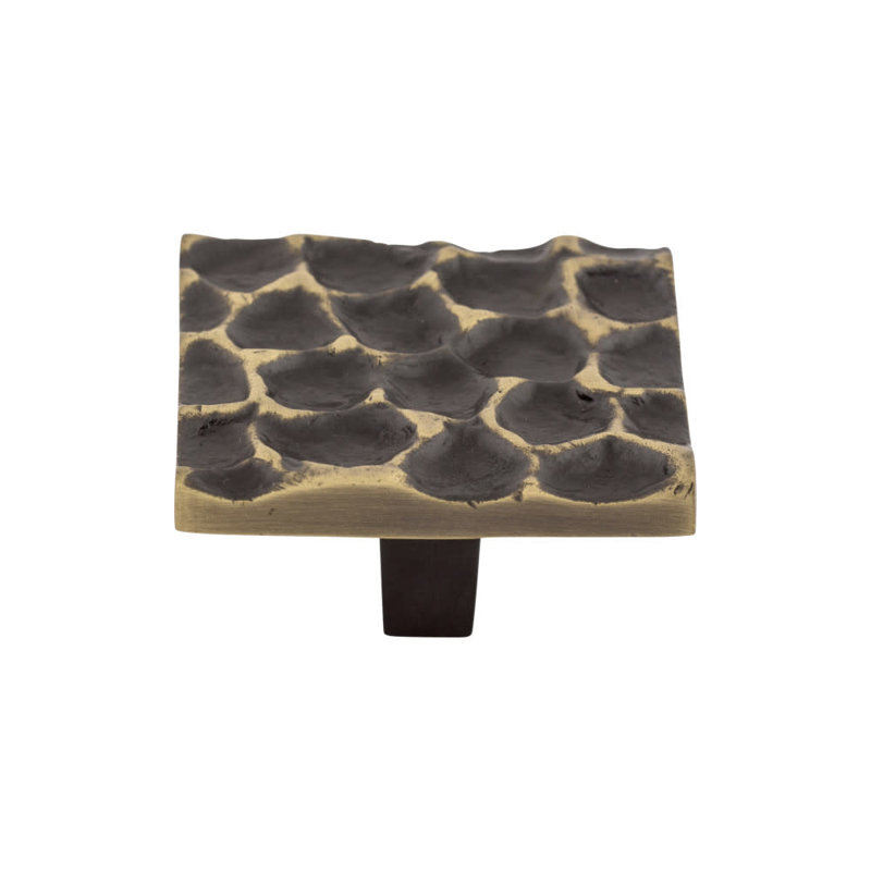 Cobblestone Square Knob, Brass Antique, 1 15/16" Length