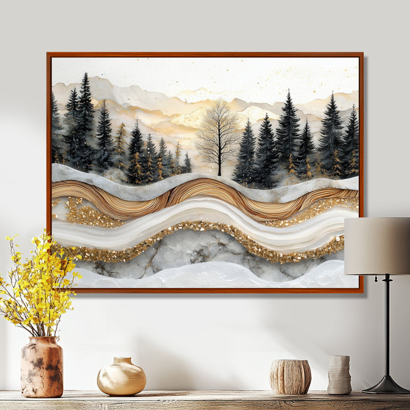 Paysage d'hiver sur un arbre au sommet d'une rivière en cristal - forêt, art mural, H 30 po x l 40 po, Brun