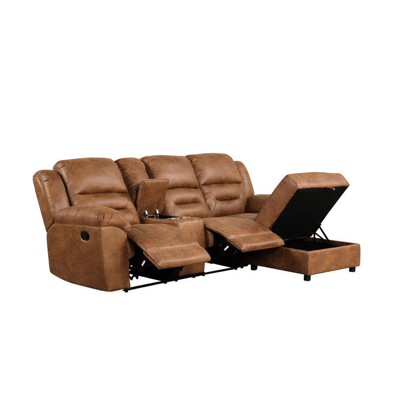 Canapé modulaire contemporain avec dossier réglable et méridienne brun selle pour une élégante console 2 pièces, porte-gobelets, rangement, salon à dossier