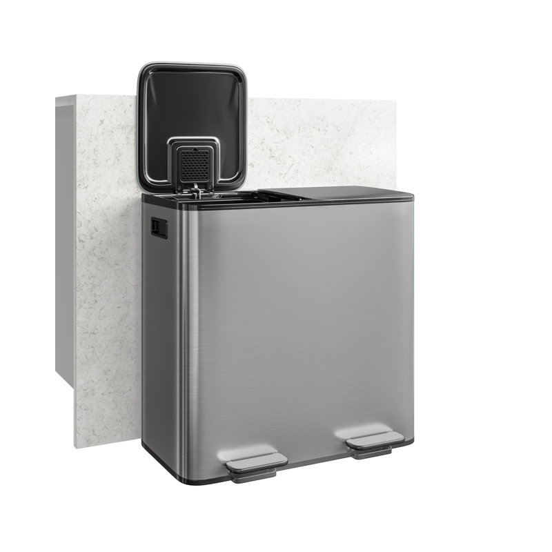 2 x 10,6 gallons en acier inoxydable poubelle double avec couvercle pour cuisine, argent, 21,2 gallons, Acier Inoxydable