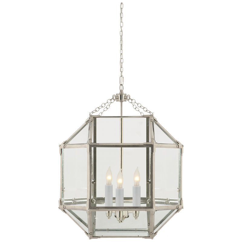 Suzanne Kasler Morris Small Lantern, 26" H x 18.5" W x 18.5" D, Tan, Nickel/Clear