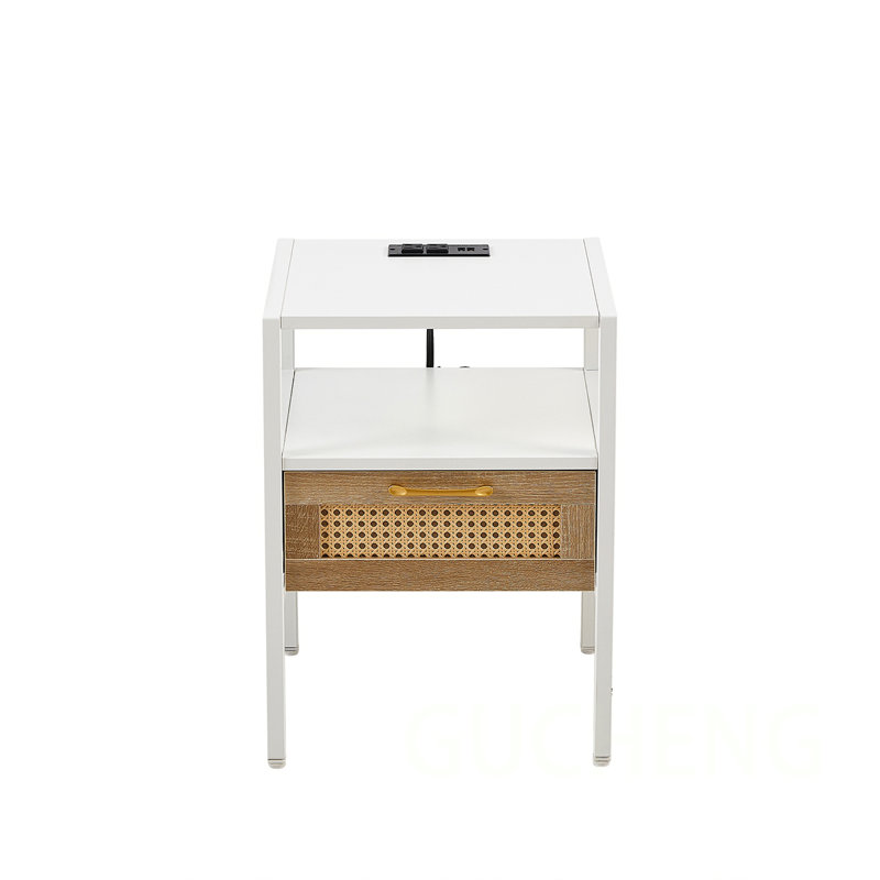 Modern Rattan Side Table with Versatile Functions and Sturdy Construction, White, Set of 2 