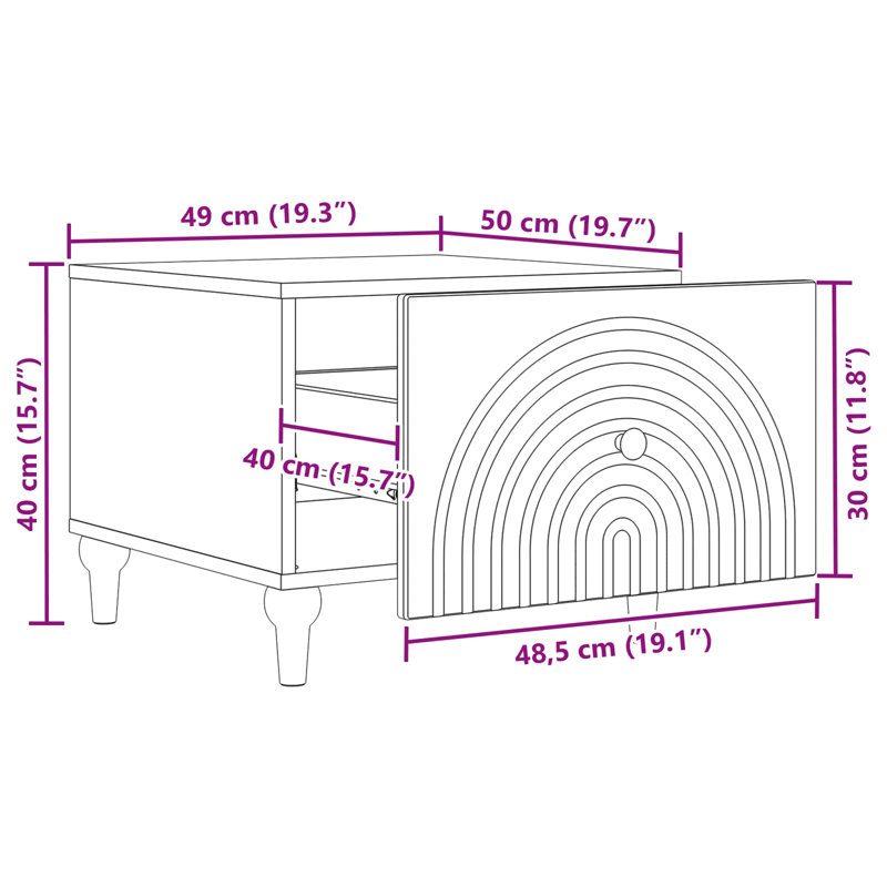 Coffee Table with Storage, 40cm H x 50cm L x 49cm W, Concrete Grey