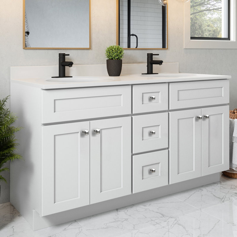 Brookings 61 Inch Bathroom Vanity with Cultured Marble Top, Assembled, Sherwin Williams White – Design House, 215236, White