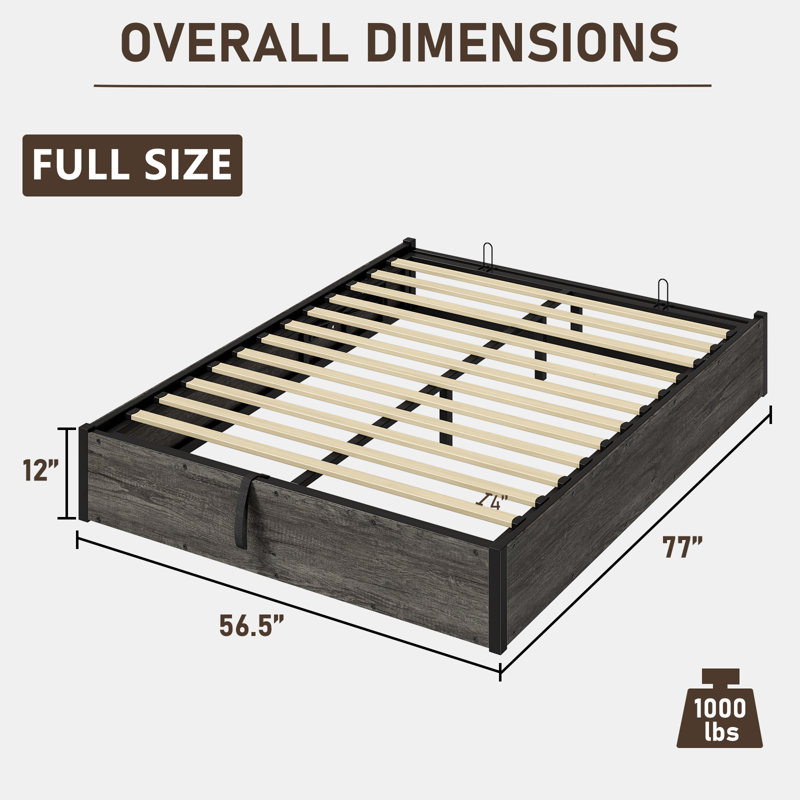 Base de lit plateforme avec rangement Lift Up, Gris, Double
