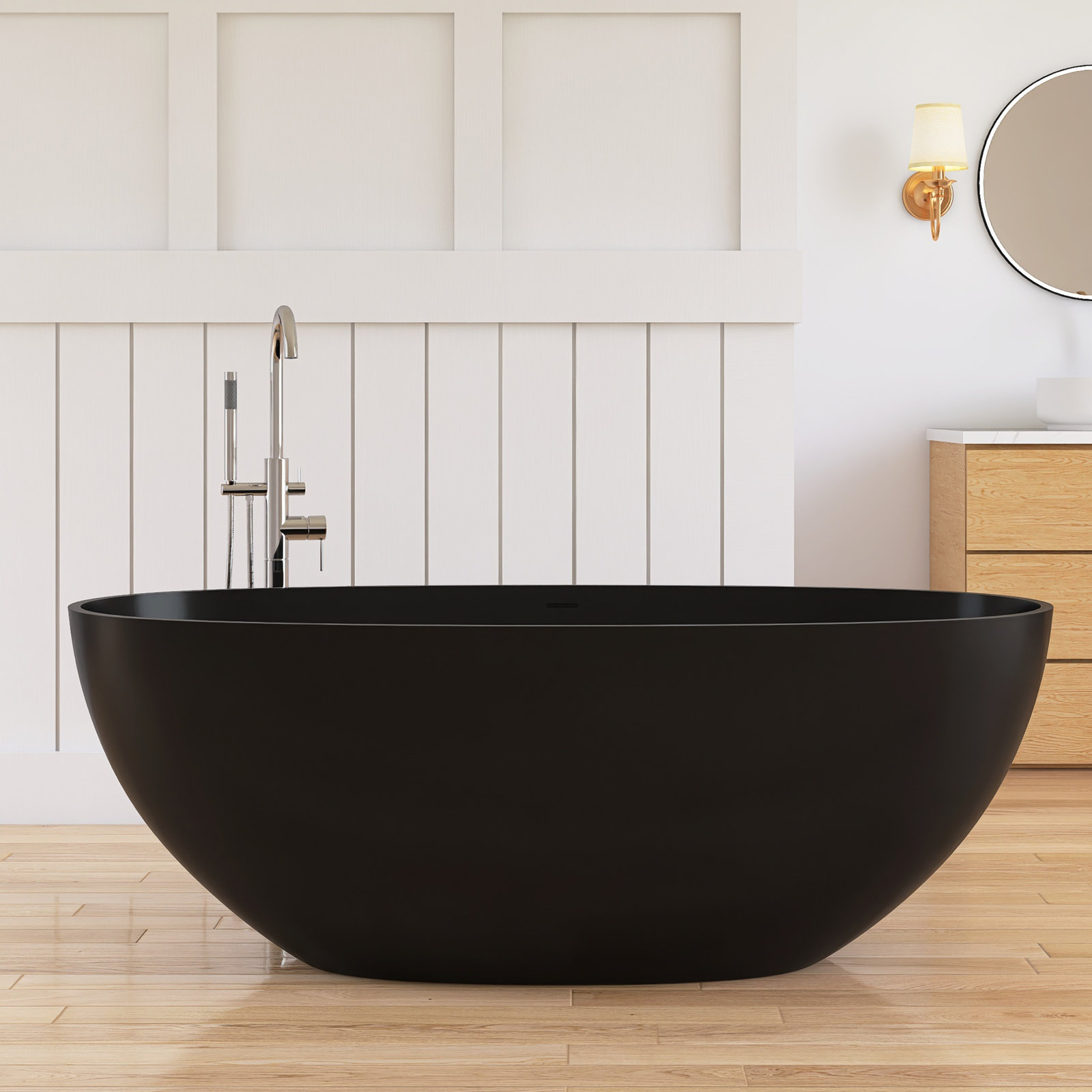 Forma 61" Solid Surface Soaking Bathtub, Matte Black