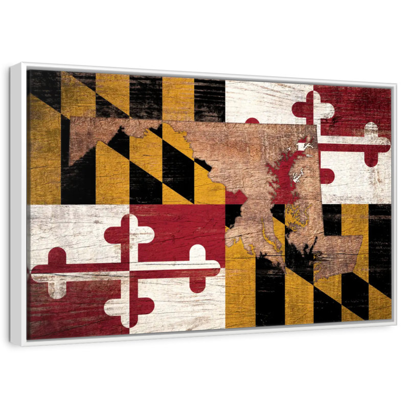 Carte d'État sur le drapeau du Maryland, Cadre flottant blanc, 13 po x 9 po