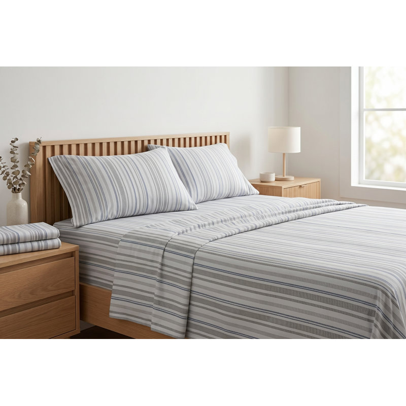 Queen Size 4-Piece Striped Microfiber Sheet Set - Ultra-Soft, Wrinkle-Free, Deep Pocket Bed Sheets - Hotel Luxury Bedding