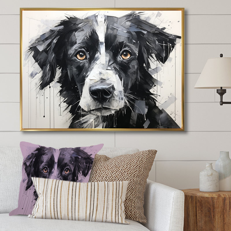 Sarabi, portrait de chien sur toile, H 34 po x l 44 po x P 1,5 po, Cadre flottant doré