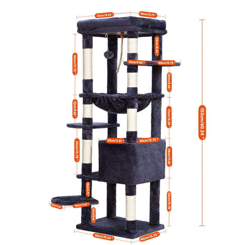 Evionna 55'' H Cat Tree, Dark Gray