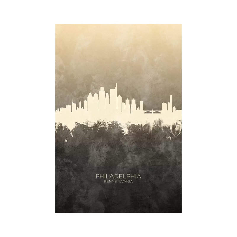 Philadelphia Pennsylvania Skyline Taupe by Michael Tompsett - Wrapped Canvas Print, 20.32 cm H x 30.48 cm W