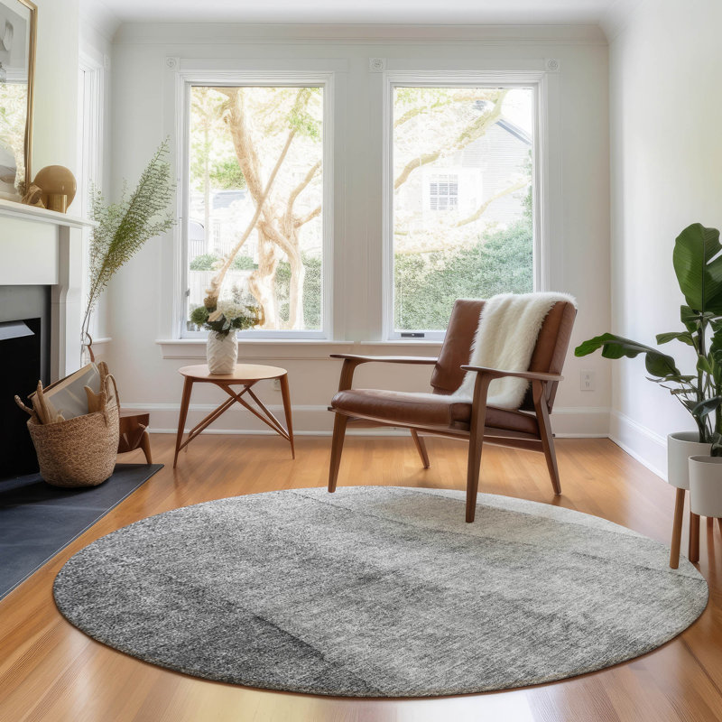 Premium Machine Washable Prisco Gray Rug, Round 8'