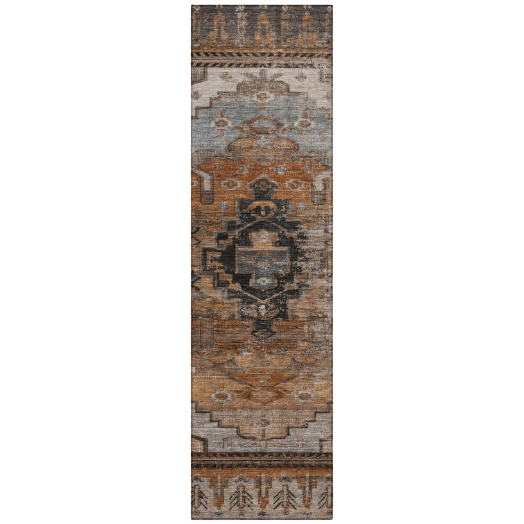 Machine Washable Indoor/Outdoor Xhevrie Terracotta Rug