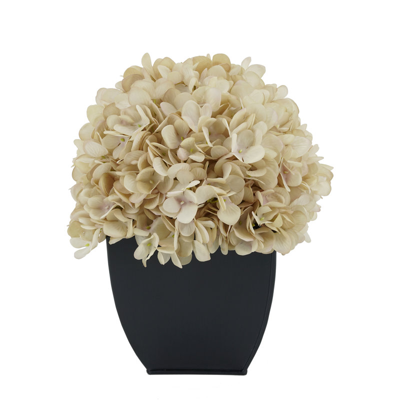 Artificial Fabric Hydrangea Arrangement in Pot, Antique Ecru