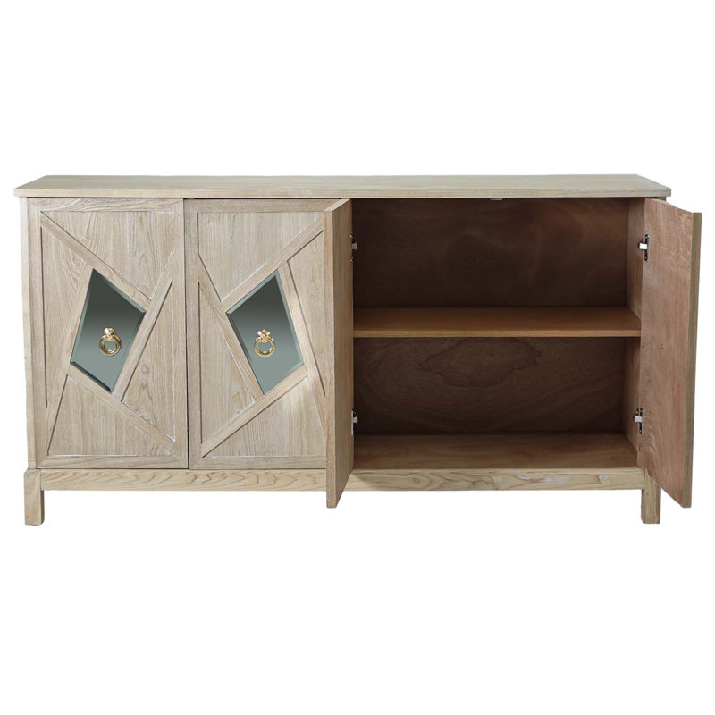 Armoire de rangement moderne avec 4 portes décoratives en miroir, Bois