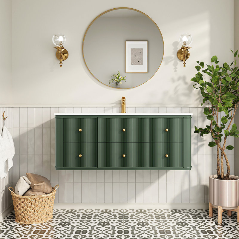 Meuble-lavabo mural simple 48 po avec lavabo flottant vert