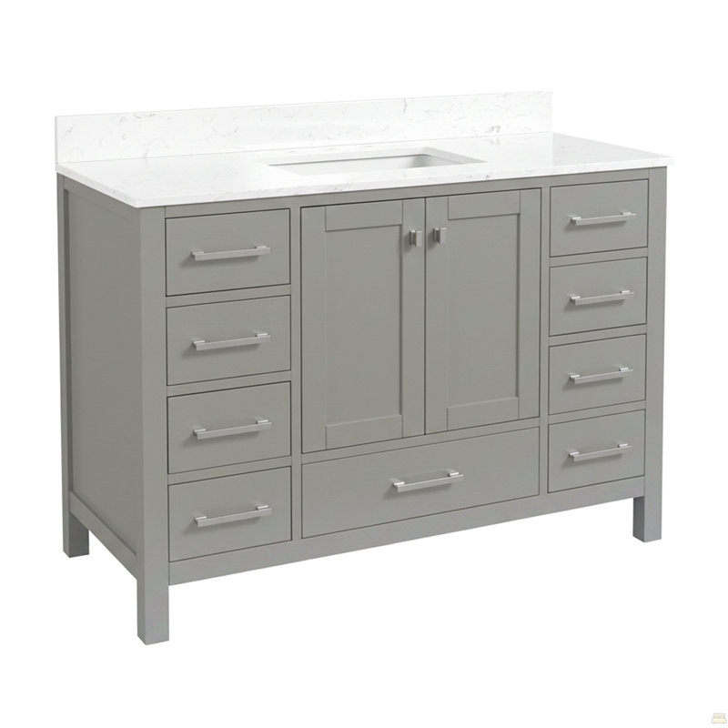 Meuble-lavabo sur pied 48 po, meuble-lavabo autoportant avec comptoir, armoire de rangement en bois massif gris