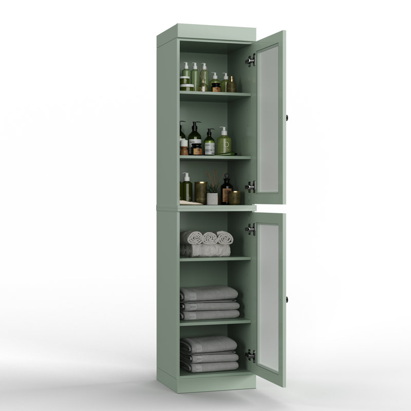 Armoire de rangement de salle de bain 100% bois massif Palace Imports, portes en verre givré, tablettes réglables, l 16,5 po, hauteur 71,5 po