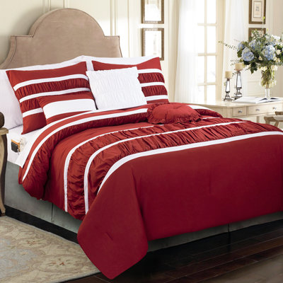 12-Piece Bed-In-A-Bag, Isabella Pleated Ruched Ruffled Comforter Set, 6-Piece Sheet Set Featuring Smart Pockets, Matching Decorative Pillows, All Season Bedding
