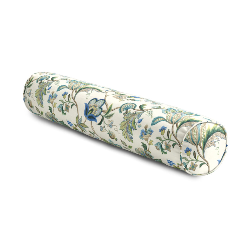 Fleur De Leaf Bolster Pillow Cover & Insert, 9" x 36", Blue/Green/White