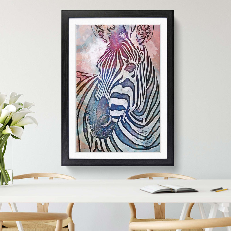 Colourful Zebra in Abstract - Picture Frame Graphic Art Print, Black Framed, 65cm H x 48cm W x 2cm D