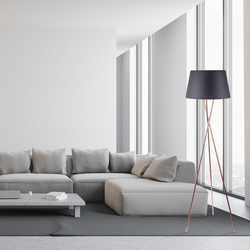 Casden 154cm Tripod Floor Lamp Set, Polished Copper, Black