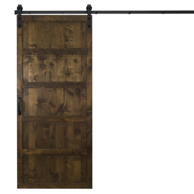 Porte de grange à panneaux en bois avec quincaillerie d'installation