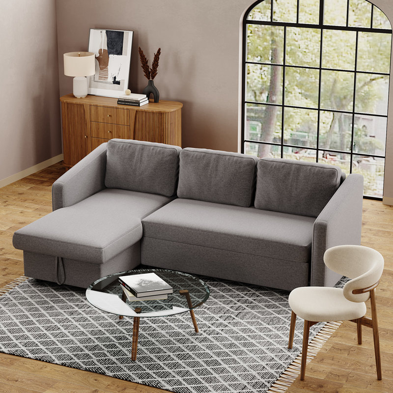 Kachayr 3 seater Linen Square Arm Sofa Bed